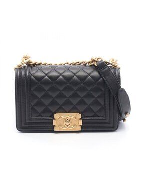 Chanel Shoulder Bag Boy Small Black Caviar Leather Chain